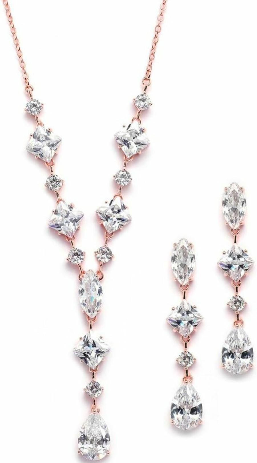 Mariell Mariell Rose Gold Cubic Zirconia Necklace & Earrings Bridal Jewelry Set, Cz Crystal Statement Necklace Set For Weddings, Formal Events, Mother Of The Bride Jewelry Sets