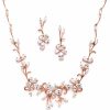 Mariell Mariell Elegant Cubic Zirconia Crystal Floral Vine Rose Gold Necklace And Earrings Set, Blush Gold Cz Jewelry Set For Weddings, Brides & Formals Jewelry Sets