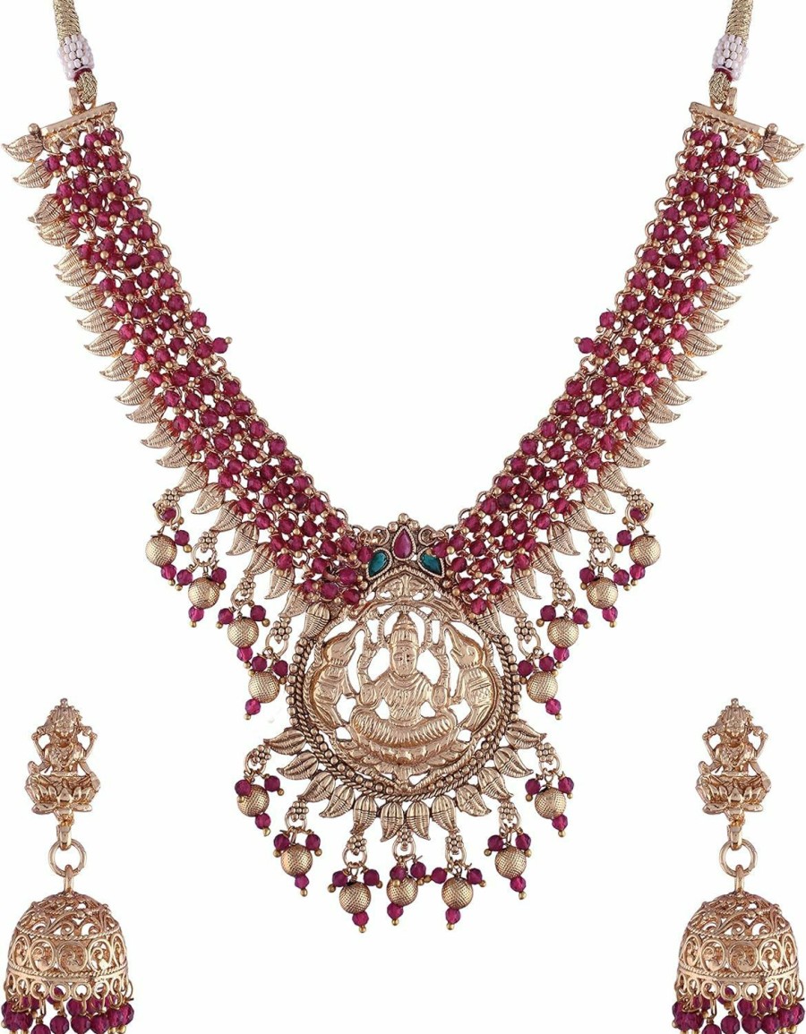 I Jewels I Jewels 18K Gold Plated Indian Wedding Bollywood Brass Temple Jewellery Pearl Choker Necklace With Earrings For Women/Girls (Mc108) Jewelry Sets