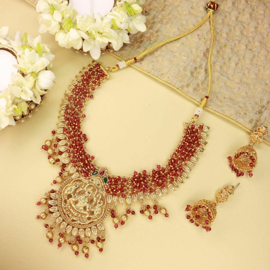 I Jewels I Jewels 18K Gold Plated Indian Wedding Bollywood Brass Temple Jewellery Pearl Choker Necklace With Earrings For Women/Girls (Mc108) Jewelry Sets