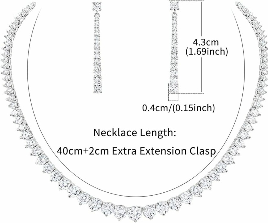 WMHaiMo Wmhaimo Women Cubic Zirconia Round Cut Cz Bridal Necklace And Dangle Earrings Set For Bride Wedding Jewelry Sets