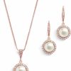 Mariell Mariell Pearl Bridal Wedding Necklace & Earrings Jewelry Set For Brides, Bridesmaids, Rose Gold Jewelry Jewelry Sets