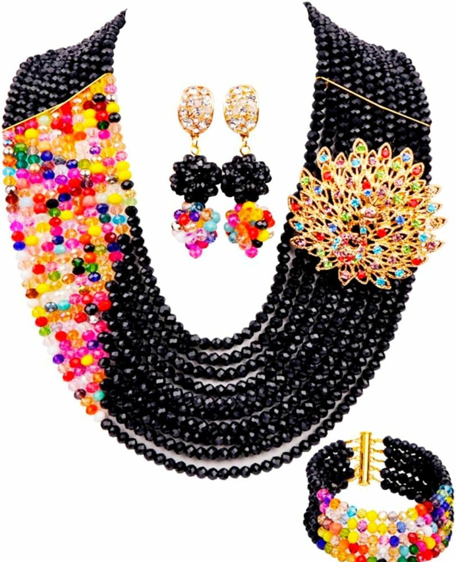 aczuv Aczuv 10 Rows Fashion African Wedding Beads Nigerian Beaded Jewelry Set Bridal Party Jewelry Sets Jewelry Sets