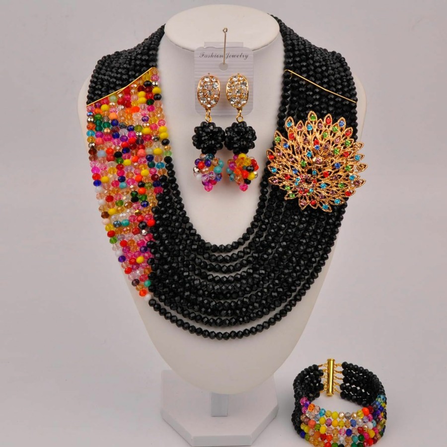 aczuv Aczuv 10 Rows Fashion African Wedding Beads Nigerian Beaded Jewelry Set Bridal Party Jewelry Sets Jewelry Sets