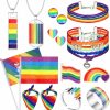 LOLIAS Lolias Rainbow Pride Jewelry Lgbtq Accessories Pride Bracelets Necklaces Earrings Rings Set For Women Men Rainbow Bracelets Headbands Love Wins Earrings Flags Brooches Handmade Lgbtq Stuff Jewelry Sets