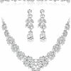 Kakonia Kakonia Wedding Jewelry For Bride Bridesmaids Rhinestone Necklace Earrings Sets For Women Bridal Wedding Tiara Crown Silver Crystal Costume Prom Jewelry Set Jewelry Sets