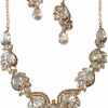 Secret for Longevity Secret For Longevity Gold Tone Antique Art Deco Vintage Retro Style Flapper Gatsby Champagne Amber Yellow Citrine Rhinestone Statement Wedding Bridal Prom Necklace Earring Set Jewelry Sets