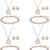 SPRJF Bridesmaid Jewelry Set For Women Girls,18K Gold & Silver & Rose Gold Plated Teardrop Pendant With Pearl Necklace Earrings Bracelet Set,Bridesmaid Gift For Wedding/Proposal/Party/Anniversary Jewelry Sets