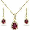 B. BRILLIANT B. Brilliant Sterling Silver Genuine, Simulated Gemstone Halo Dainty Pear Teardrop Necklace & Earrings Jewelry Set For Women Girls With Gift Box Jewelry Sets