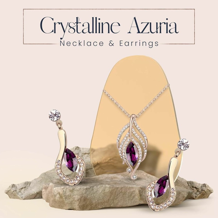 Crystalline Azuria Crystalline Azuria Crystals Simulated Amethyst Set Pendant Necklace 18 Inches Earrings 18K Rose Gold Plated For Women Jewelry Sets