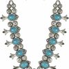 Wonderent Turquoise Squash Blossom Vintage Metal Statement Necklace/W Earrings No.95 Jewelry Sets