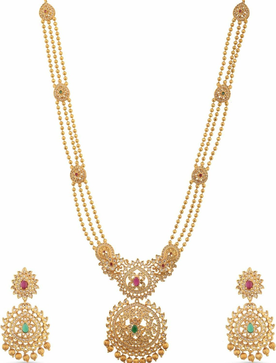 TARINIKA Tarinika Antique Gold Plated Binal Long Necklace Set With Floral Design - Indian Jewelry Sets For Women | Perfect For Ethnic Occasions | Traditional South Indian Necklace | 1 Year Warranty* Jewelry Sets