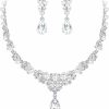 EVER FAITH Ever Faith Women'S Crystal Simulated Pearl Elegant Bridal Banquet Waterdrop Necklace Earrings Set Jewelry Sets