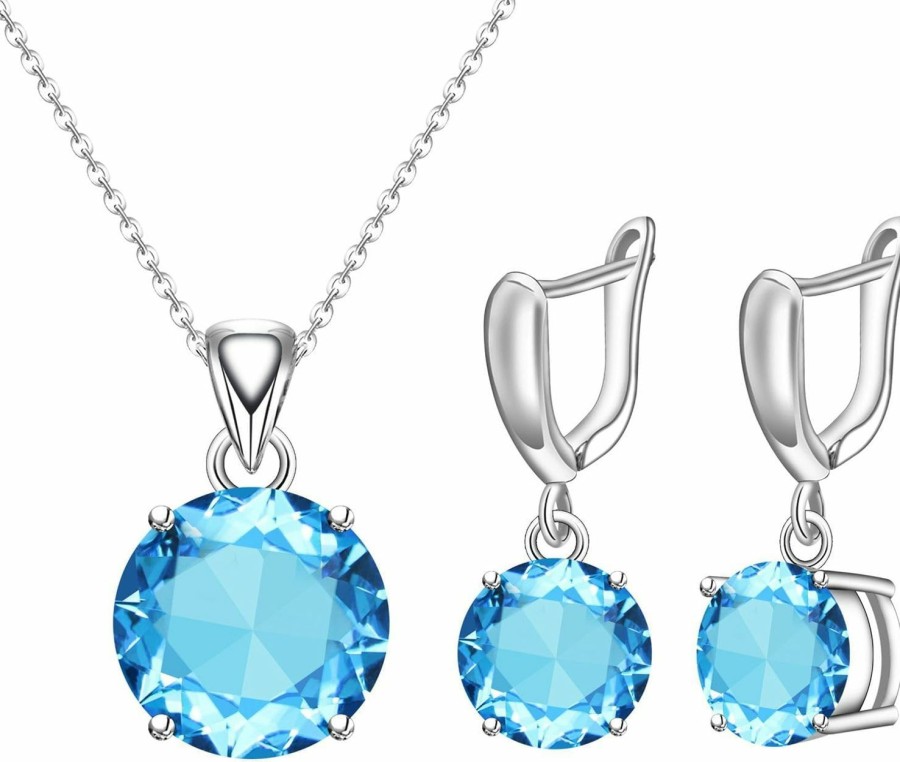 GZWHD Gzwhd Round Cubic Zirconia Necklace And Earrings Set For Women, Daily Party Prom Wedding Jewelry Sets, Valentine'S Day/Christmas/Mother'S Day/Birthday/Birthstone Gift For Wife/Mother/Friend/Sister/Daughter Jewelry Sets