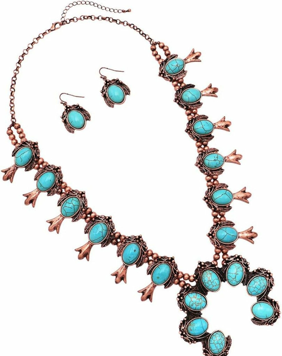 Rosemarie & Jubalee Rosemarie & Jubalee Women'S Statement Western Howlite Squash Blossom Necklace Earrings Set, 24\"+3\" Extension Jewelry Sets