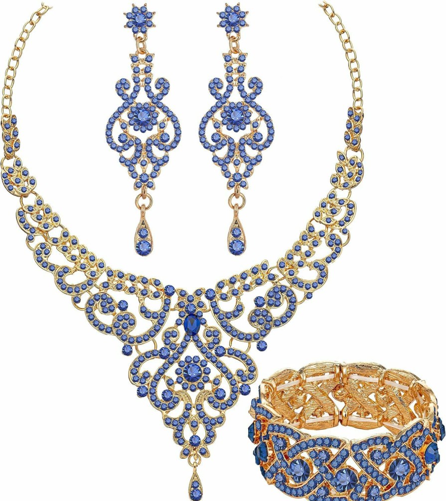 Paxuan Paxuan Silver Gold Plated Wedding Jewelry Sets Bridal Necklace Rhinestone Earrings Bracelets Jewelry Sets