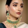 Aheli Aheli Faux Kundan Choker Necklace With Earring Maang Tikka Indian Traditional Bollywood Ethnic Bridal Jewelry Set For Women (Green) Jewelry Sets