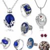 YouU Uoyu 28 Pcs The Vampire Diaries Jewelry Sticker Set Elena Gilbert Opening Vervain Locket Pendant Necklace Sapphire Crystal Daylight Family Vampire Crest Rings Diamond Stud Earrings Jewelry Sets