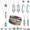 SAILIMUE Sailimue Western Jewelry For Women Boho Turquoise Jewelry Set Western Earrings Turquoise Pendant Choker Necklace Faux Leather Wrap Bracelet Bohemian Western Joint Knuckle Midi Rings Cowgirl Outfits Accessories Jewelry Sets