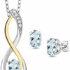 Gem Stone King Gem Stone King 925 Sterling Silver And 10K Yellow Gold Sky Blue Aquamarine And White G-H Lab Grown Diamond Infinity Pendant And Earrings Jewelry Set For Women (1.57 Cttw, With 18 Inch Chain) Jewelry Sets