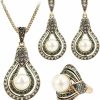 Dtja Dtja Vintage Cz Pearl Earrings Teardrop Pendant Necklace Jewelry Set For Women Girl Gold Plated Faux Pearls Boho Wedding Cocktail Party Christmas Anniversary Jewelry Gifts Jewelry Sets