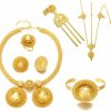 Sajayea Sajayea Ethiopian Jewelry For Women Set New Designs 24K Gold Plated Pendant Earrings Hairpin Headchain Ring Habesha Wedding Gifts Jewelry Sets