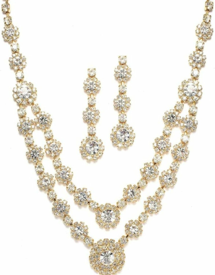 Mariell Mariell Petite Length Rhinestone Crystal Necklace And Earrings Set For Brides, Choker Wedding Necklace Jewelry Set For Brides, Bridesmaids, Homecoming, Prom Jewelry Sets