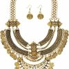 Ufraky Ufraky Women Vintage Bohemian Ethnic Gypsy Bib Chunky Festival Statement Coin Necklace And Earrings Set Jewelry Sets