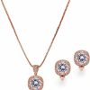 Mariell Mariell Rose Gold Cz Crystal Necklace & Clip On Earrings Jewelry Set, 10Mm Solitaire With Stud Earrings Jewelry Sets