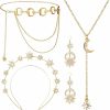 Glenmal Glenmal 4 Pieces Crown Moon Stars Necklaces And Metal Body Chain Crown Drop Earrings Set Headband Tiaras And Crowns For Women Boho Bridal Wedding Jewelry Sets