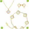 NCCEN Nccen Clover Jewelry Set 18K Gold Plated (White) Lucky Clover Bracelet,Lucky Clover Earrings,Lucky Clover Necklace,Cute Jewelry Gifts For Women Teen Girls Jewelry Sets