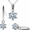 Amazon Jselect Moissanite Simulated Diamond Necklace And Earring Jewelry Sets Silver For Women Jewelry Sets