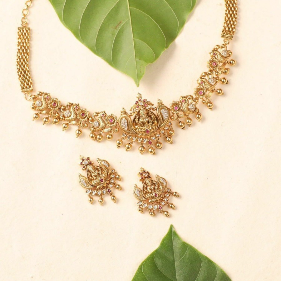 TARINIKA Tarinika Brass Sankha Antique Choker Necklace Set With Temple Design - Indian Choker Necklace For Women | Perfect For Ethnic Occasions | Indian Jewelry Sets For Women Jewelry Sets