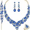 Paxuan Paxuan Crystal Bridal Wedding Jewelry Sets For Women Rhinestone Teardrop Crystal Statement Choker Necklace Drop Earrings Link Bracelets Rings Teardrop Jewelry Set For Brides Bridesmaids Jewelry Sets