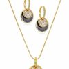 CLASSYZINT Classyzint Gold And Black Jewelry Sets For Women Cz Stone Black Epoxy Round Disc Pendant Necklace And Hoop Earrings Gold Jewelry Set Jewelry Sets