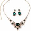 Topwholesalejewel Topwholesalejewel Gold Emerald Green Crown Shape Teardrop Necklace & Oval Shape Dangle Earrings Jewelry Set Jewelry Sets