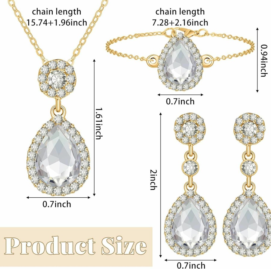 Bonuci Bridesmaid Jewelry Set For Women 8 Sets Bridal Jewelry Set Wedding Silver Bridal Necklace Teardrop Dangle Earrings Bracelets Bride Prom Jewelry Sets For Women Jewelry Sets