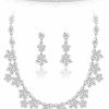 Ubjuliwa Ubjuliwa Wedding Jewelry For Bridesmaids Bridal Rhinestone Necklace Earrings Crown Silver Bridal Accessories For Women Jewelry Set For Wedding Jewelry Sets