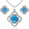 Belinda Jewelz Belinda Jewelz Women 925 Sterling Silver Cute Love Knot Sparkling Gemstone Push Back Stud Earrings Hanging Pendant Necklace Beautiful Fine Jewelry Accessory Set, 1.65 Carat Jewelry Sets