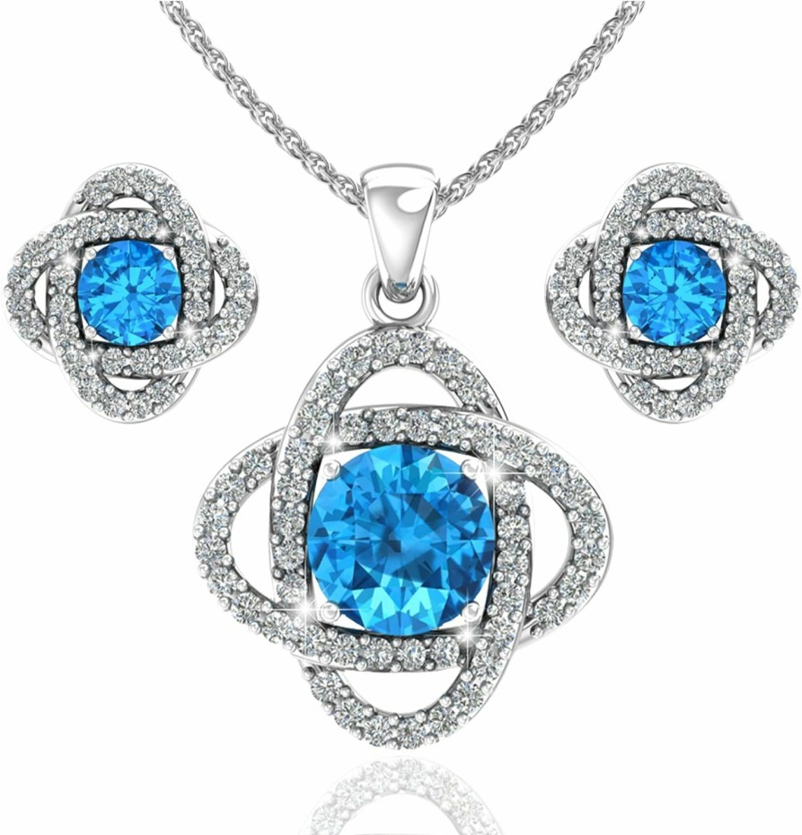 Belinda Jewelz Belinda Jewelz Women 925 Sterling Silver Cute Love Knot Sparkling Gemstone Push Back Stud Earrings Hanging Pendant Necklace Beautiful Fine Jewelry Accessory Set, 1.65 Carat Jewelry Sets