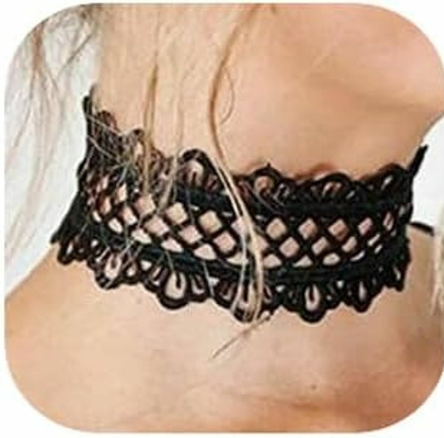 fxmimior Fxmimior Black Hollow Plain Scalloped Lace Chokers Necklaces Women Accessories Jewelry Sets