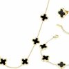 PRIMATORIA Primatoria Four Leaf Clover Jewelry Set For Women 18K Gold Plated Bracelet Necklace Earrings 4 Leaf Lucky Choker And Ear Studs For Mother And Daughter (Black) Jewelry Sets