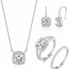 MDFUN Mdfun 18K White Gold Plated Square Cz Jewelry Sets|Earrings Necklace Rings Ensemble For Women Jewelry Sets