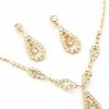 Topwholesalejewel Topwholesalejewel Gold Teardrop Shape Line Necklace With Crystal Inserts & Matching Dangle Earrings Jewelry Set Jewelry Sets