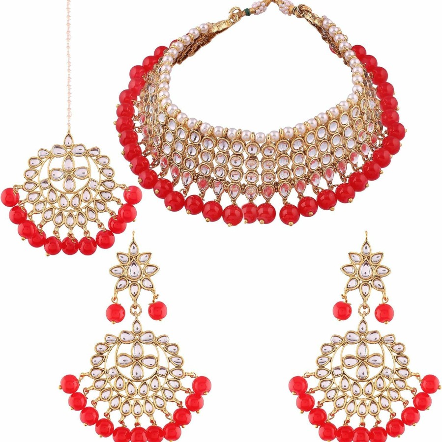 I Jewels I Jewels Traditional Kundan & White Pearl Choker Necklace Set For Women (K7075) Jewelry Sets