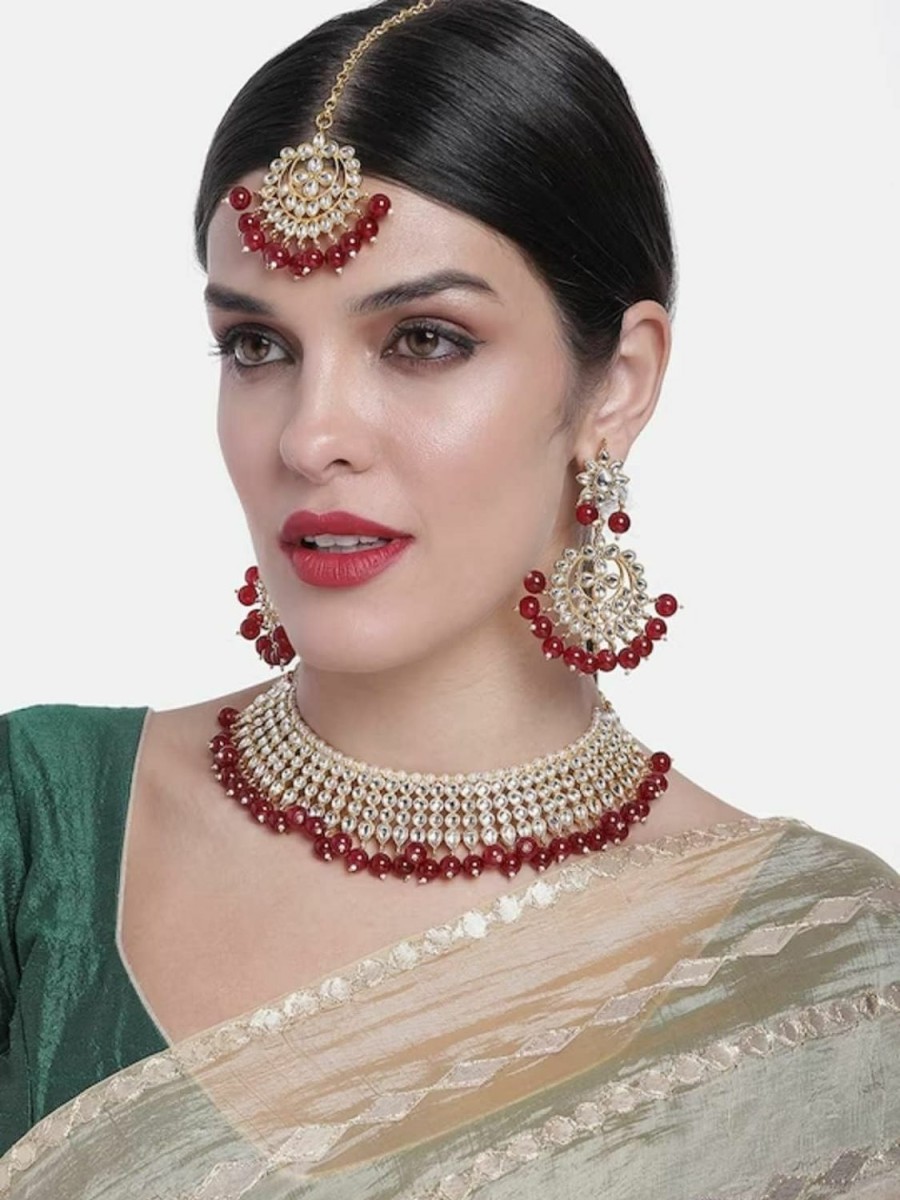 I Jewels I Jewels Traditional Kundan & White Pearl Choker Necklace Set For Women (K7075) Jewelry Sets