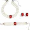 FANJURNEY Fanjurney Pearl Beaded Jewelry Set Vintage Multi Strand Earrings Necklace Bracelet Set For Women Girls Jewelry Sets