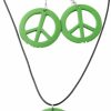 COLORFUL BLING Colorful Peace Sign Pendant Necklace Earrings Set Hippie Love Peace Symbol Necklace 60S 70S Retro Fluorescence Halloween Party Costume Accessory Jewelry Sets