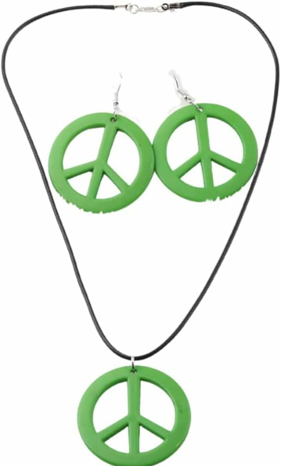 COLORFUL BLING Colorful Peace Sign Pendant Necklace Earrings Set Hippie Love Peace Symbol Necklace 60S 70S Retro Fluorescence Halloween Party Costume Accessory Jewelry Sets