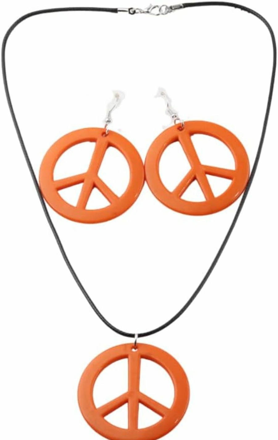 COLORFUL BLING Colorful Peace Sign Pendant Necklace Earrings Set Hippie Love Peace Symbol Necklace 60S 70S Retro Fluorescence Halloween Party Costume Accessory Jewelry Sets